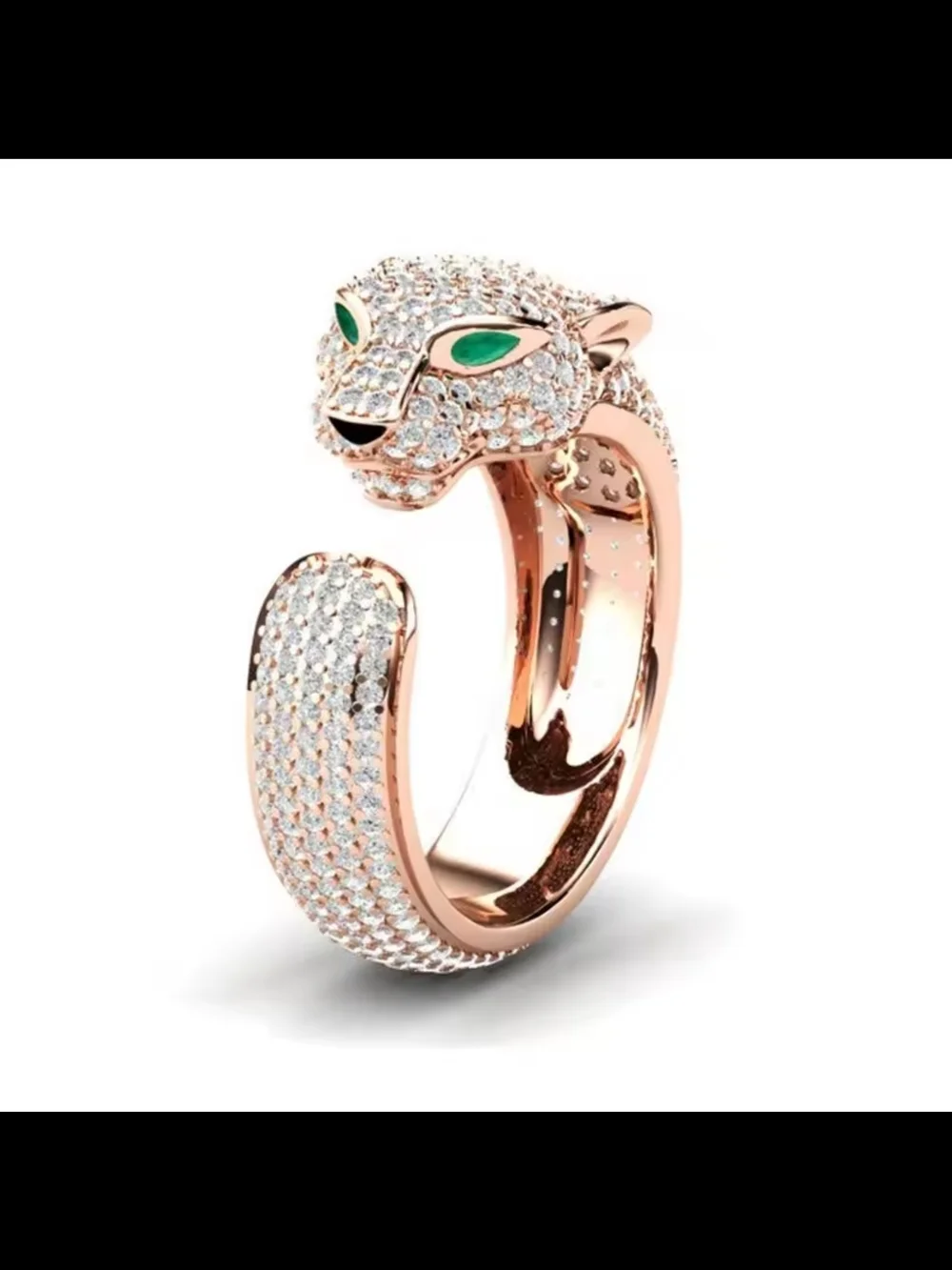 Vintage Rose Gold Panther Cuff Ring with Green Eyes - Women Jewelry - Picture 7 of 7